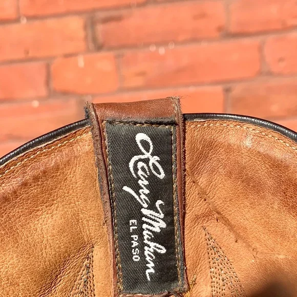 LARRY MAHAN Vintage Star Inlay Tall Mid-Calf Brown Leather Cowgirl Western Boots - Picture 8 of 13